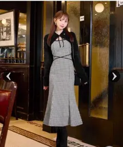 ミシェルマカロン シャギーボレロsetギンガムチェックロングワンピ