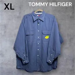 TOMMYHILFIGER トミー XL ネイビー ポケットワッペン 長袖シャツ