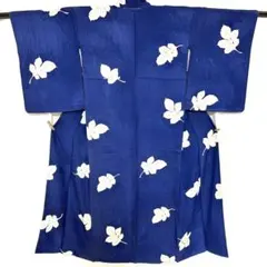 6k18 着物　正絹　袷　小紋　紺　青　白　柄物　和装　着物