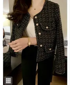 グレイル　ラメツイードパールボタンノーカラージャケット［Ks166］