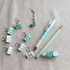 中古文具　ミントグリーン系セット