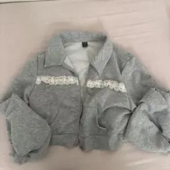 SHEIN レース付き ジップアップ パーカー グレーのサムネイル