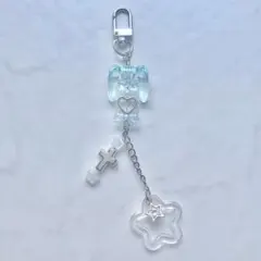 【K9】ビーズ キーホルダー ストラップ Y2K 韓国 クリア ブルー 水色