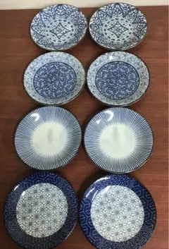 小皿　青の和柄　８枚セット