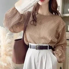 クラシカルエルフ　ブラウス　シアーシャツ　カーディガン　キャメル