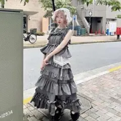 merry jenny フリルティアードワンピース グレー