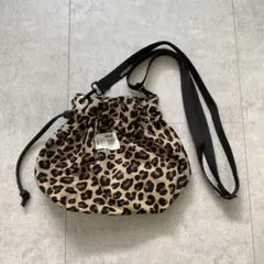 巾着ショルダーバッグ　レオパード　ハンドメイド
