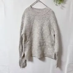 袖ジップ デザインニット セーター グレージュ 【L】ゆったり 体型カバー