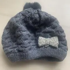 組曲キッズ　ニットベレー帽 パールリボン付き