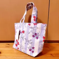 ◆いちご柄 ミニトートバッグ ストライプ柄 サブバッグのサムネイル