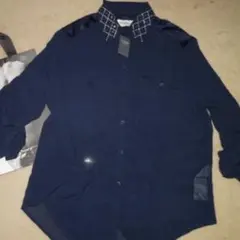 新品 アバクロ シフォン ブラウス 長袖シャツ ラインストーン ネイビー 紺 S