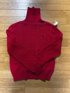 RalphLauren レッド ケーブルニット タートルネックセーター