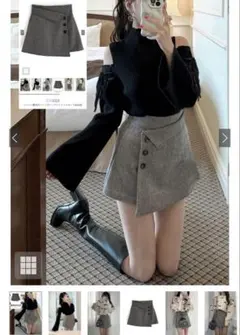 GRL インパン裏地付きヘリンボーンアシメミニスカート