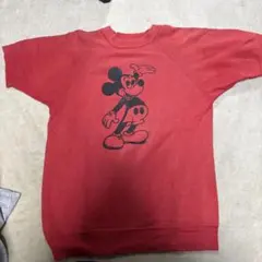 ミッキーマウス 赤 トレーナー半袖ビンテージ フェード最高！！