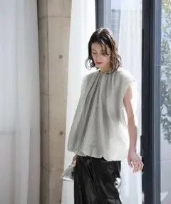 ELFRANK エルフランク ふくれジャガードバルーンヘムノースリーブブラウス