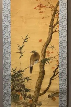 日本画 竹雲 作 花鳥図 牡丹に翡翠 肉筆掛軸 絹本 古美術 - メルカリ