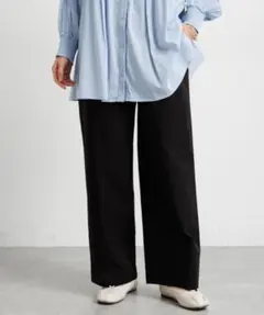 studio CLIP UVカット イージーケア タックストレートパンツ L 黒