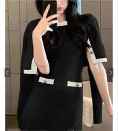 GRL 配色カーディガン×ミニワンピースニットセットアップ M ブラック