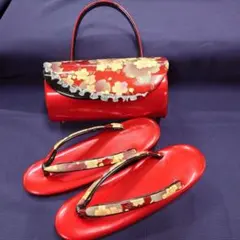 Z325 高級エナメル草履バッグセット 金彩 Lサイズ カワイイレース 成人式