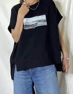 パシオーネ　無地半袖Tシャツ ブラック　新品のサムネイル
