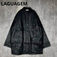 美品　LAGUAGEM ラグアジェム　レザー　オーバージャケット　黒　冬のサムネイル