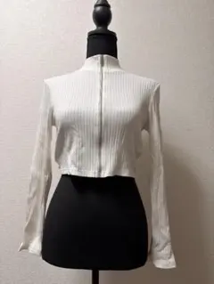 ホワイトリブ編みクロップドトップス