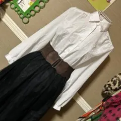 レトロ古着 柄生地×お花の刺繍❁⃘ 長袖ブラウス ヴィンテージ 古着 白