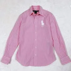 美品✨ラルフローレン ストライプ シャツ ビックポニー　ピンク　刺繍　キッズ