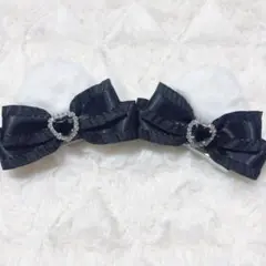♡ 猫耳 ヘアクリップ 髪飾り フリルリボン 黒 地雷 ♡
