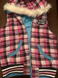 平成女児　ファー付きダウンベスト y2k 平成女児　チェック