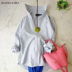 美品　ラルフローレン　ブルー　スリムフィット　長袖シャツ　綿100%　ポニー刺繍
