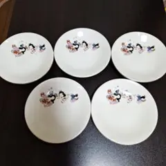 昭和レトロ　直径18.5 5枚セット 人物柄 金縁 和食器