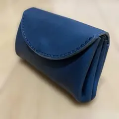 レザー　アコーディオン　コンパクト　財布　青　本革