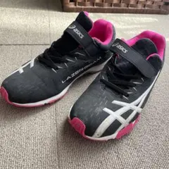 asics黒ピンク美品スニーカー　マジックテープ22.5cm