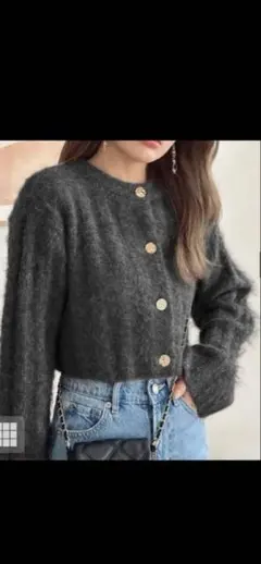GRLダークグレー ニット　クロップド　ショートカーディガン