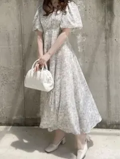 GRL グレイル 花柄Vネックバックレースアップフレアワンピース mc069