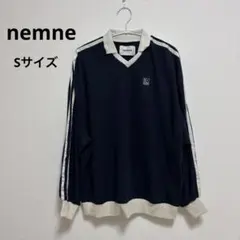 nemne ワッフルニット ポロシャツ 長袖 ネイビー　Ｖネック　S サイズ
