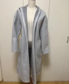 未使用美品フード付きグレー コート風ロングアウターS