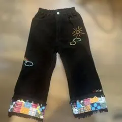 MINI-K キッズ ロングパンツ 裾パッチワーク刺繍