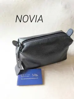 新品タグ付　イタリア製 　高級NOVIA 本革レザー ポーチ　ブラック　即日発送のサムネイル