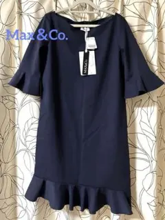 新品-Max＆Co.フリルひざ丈ワンピース　ネイビーSのサムネイル