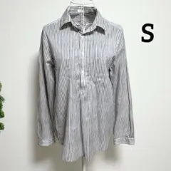 ギャルリー・ヴィー・S 長袖シャツ ストライプ 青と白 綿/シルク