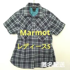 【美品】Marmot チェック柄 半袖シャツ ネイビー系のサムネイル