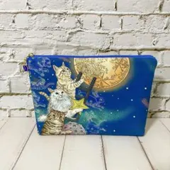 ふわふわガーゼハンカチ⭐️おとぎの国の猫と仲間たち☆月明かりの猫