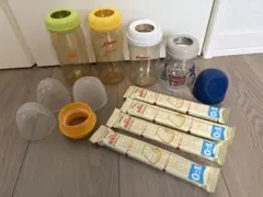 ピジョン 哺乳瓶(4本)＆明治らくらくミルクキューブ＆アタッチメント 240ml