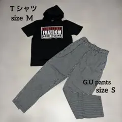 GU ストライプ カジュアルパンツ Sサイズ & Tシャツ Mサイズ