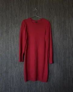 【海外購入】ほぼ新品AS U WISH パフスリーブニットワンピース 赤 XXL