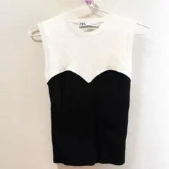 ZARA コントラストニットトップス かわいい♡ ノースリーブ♪おしゃれ♡のサムネイル