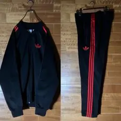 adidas セットアップ　トラックジャケット　ジャージ　黒　赤　刺繍　XO