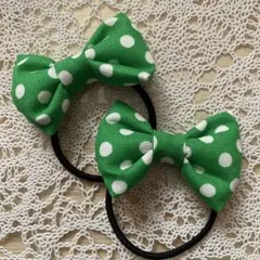 G リボンヘアゴム 緑　グリーン　2個セット ぷっくり　髪ゴム